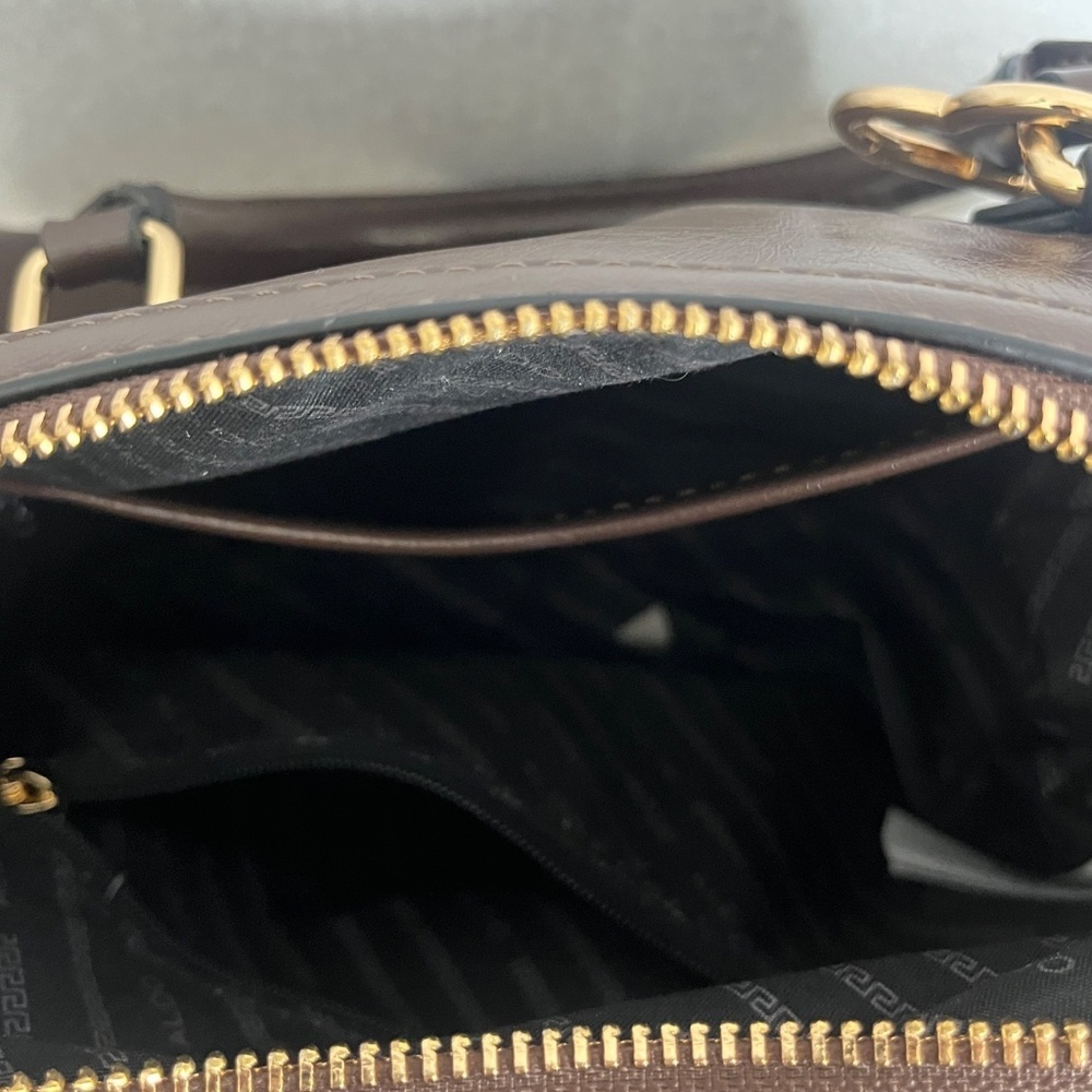 Aldo Brown Top Handle Satchel Crossbody Bag Gold Hardware Structured Purse - Picture 6 of 6